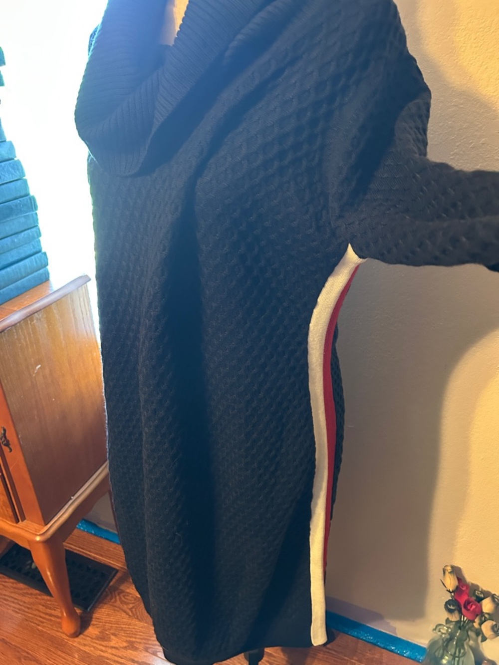 Tommy Hilfiger Black Long Sleeve Sweater Dress with Red & White Trim